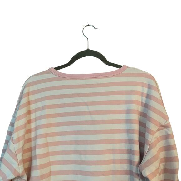 Draper James 100% Cotton Sweatshirt Pink White Stripes Oversized Comfy Leisure - Picture 5 of 9